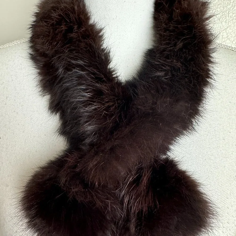Real Rabbit Fur Adjustable Length Pom Pom Dark Brown